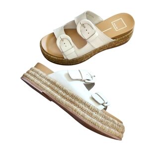 Dolce Vita Witney Double Band Buckle Platform Raffia Midsole Slides Sandals 9.5